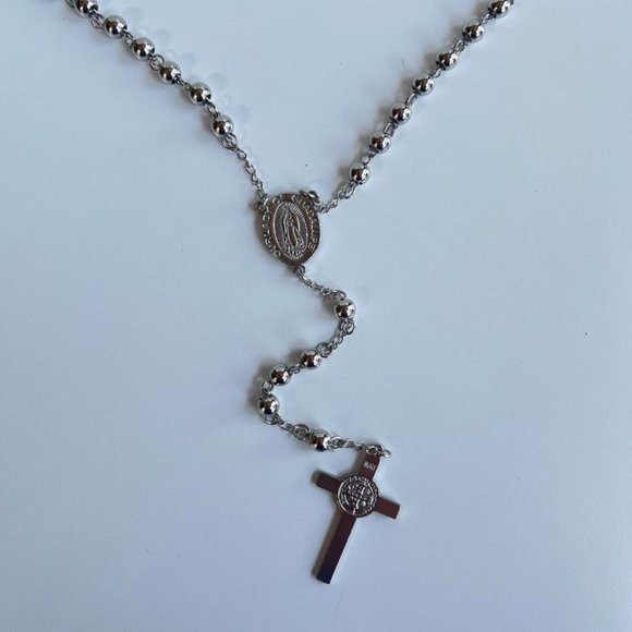 Y2K 2000s chrome silver rosary bead necklace - Picture 2 of 7